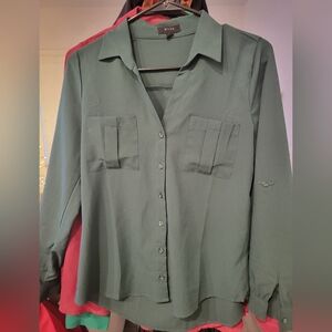 Mine Green Button-Up Blouse